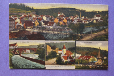 Ansichtskarte AK Gruß aus Pforzheim 1920-1930 Wasserfall Kirche Burg Rabeneck Papierfabrik